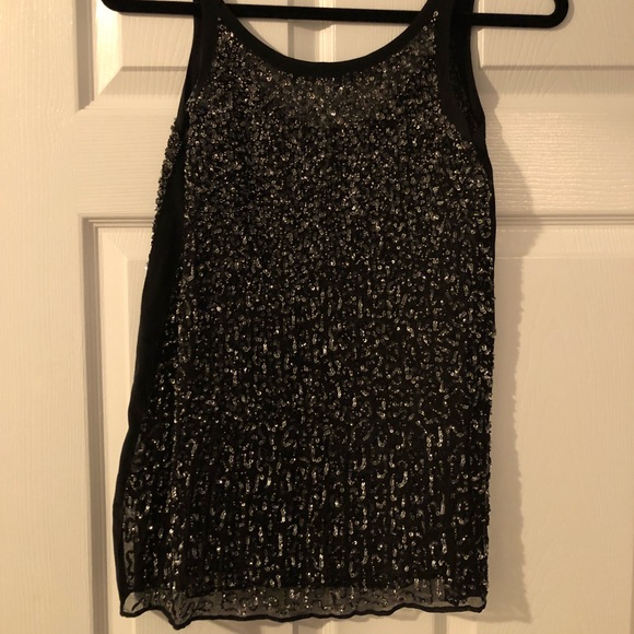 All Saints black and silver sheer sequin top - Picture 2 of 3